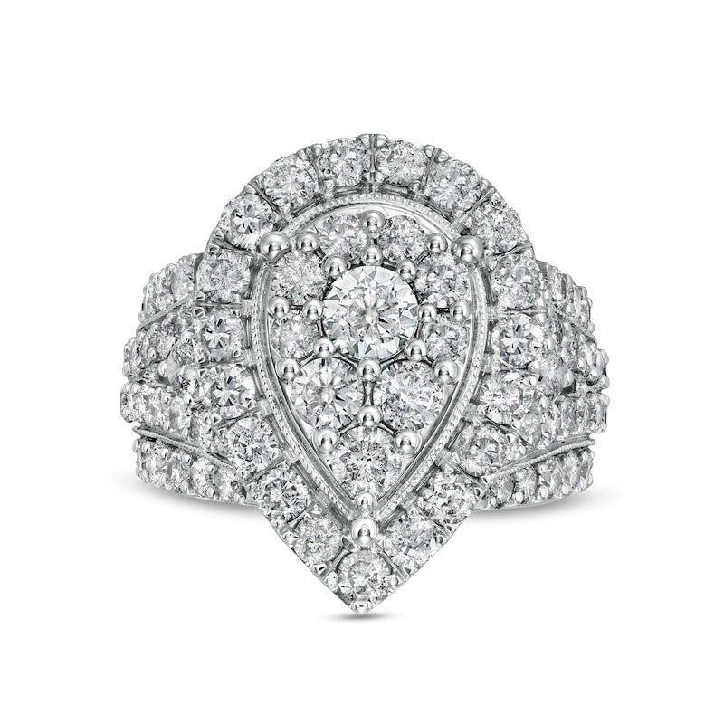 Image of ID 1 4 CT TW Composite Pear-Shaped Natural Diamond Frame Antique Vintage-Style Engagement Ring in Solid 10K White Gold