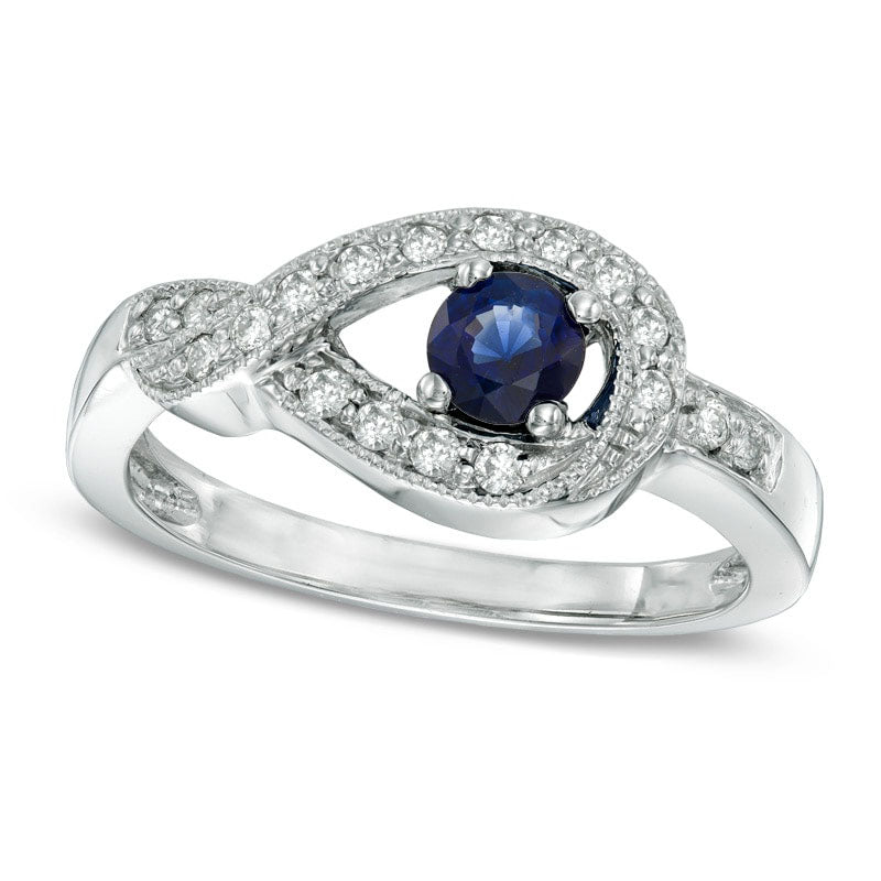 Image of ID 1 40mm Blue Sapphire and 020 CT TW Natural Diamond Infinity Ring in Solid 14K White Gold