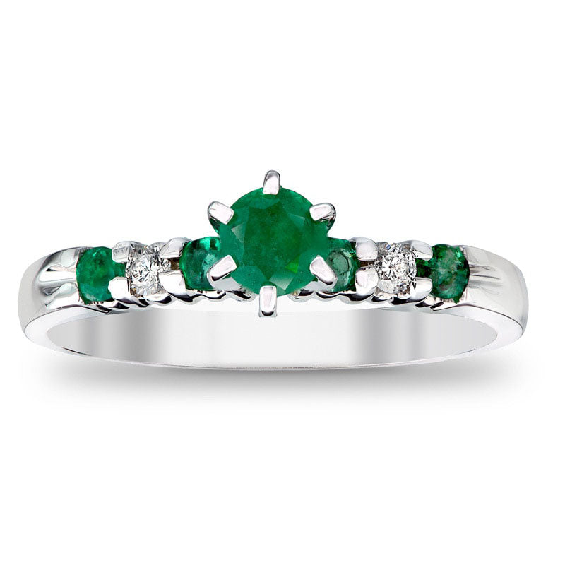 Image of ID 1 40mm Emerald and 010 CT TW Natural Diamond Engagement Ring in Solid 14K White Gold