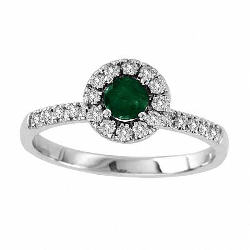 Image of ID 1 40mm Emerald and 025 CT TW Natural Diamond Frame Engagement Ring in Solid 14K White Gold