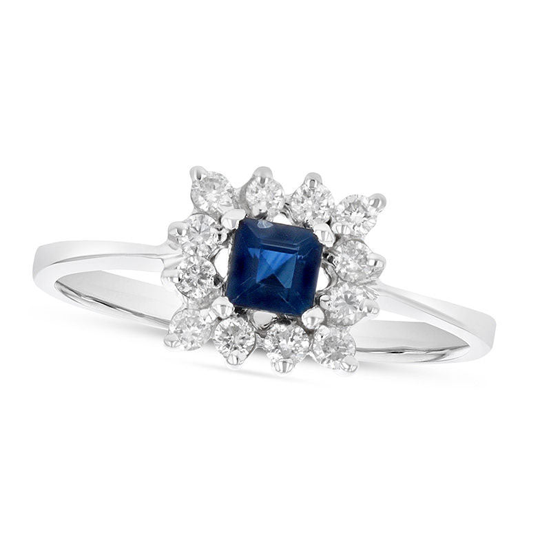Image of ID 1 40mm Princess-Cut Blue Sapphire and 025 CT TW Natural Diamond Shadow Frame Ring in Solid 14K White Gold