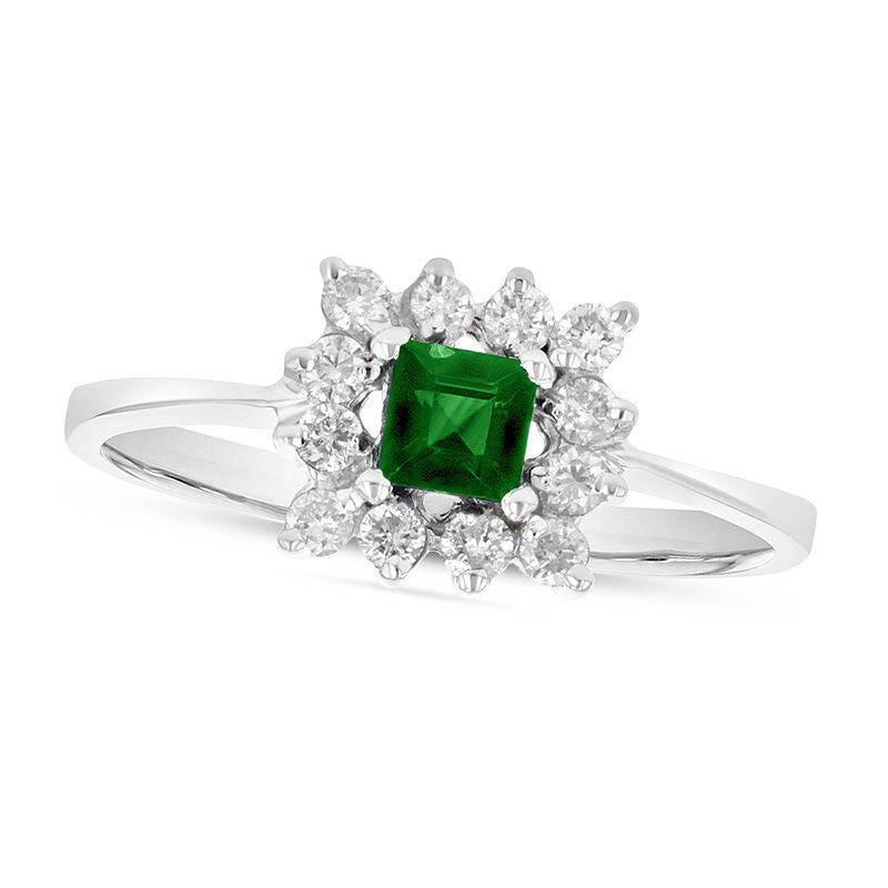 Image of ID 1 40mm Princess-Cut Emerald and 025 CT TW Natural Diamond Shadow Frame Ring in Solid 14K White Gold