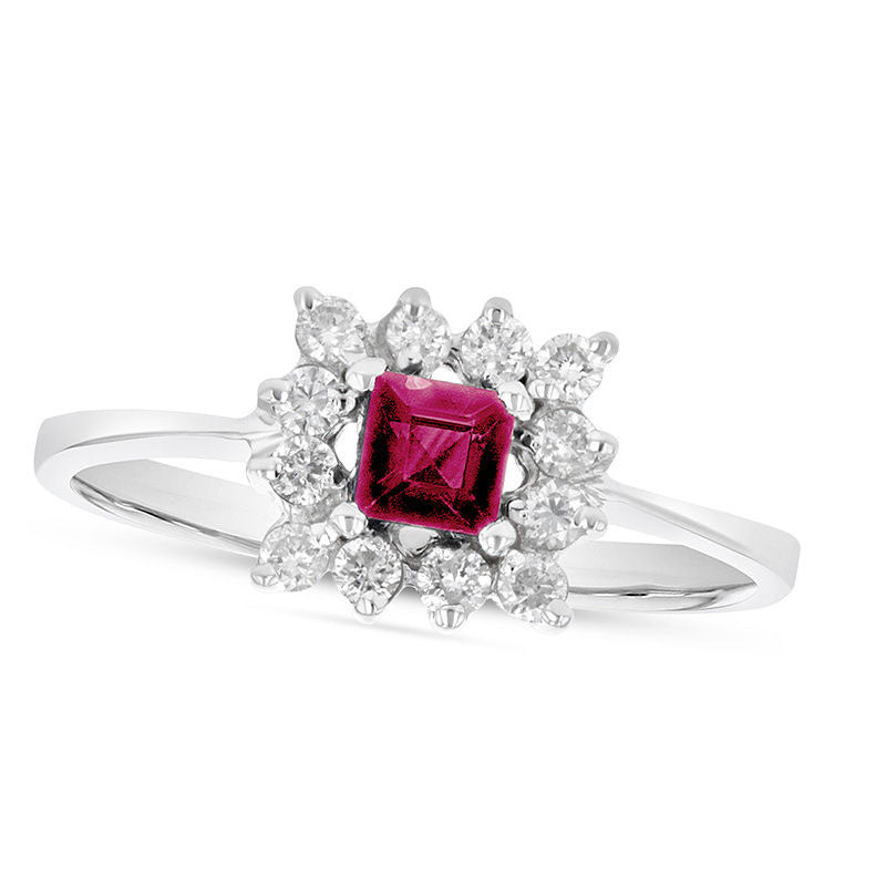 Image of ID 1 40mm Princess-Cut Ruby and 025 CT TW Natural Diamond Shadow Frame Ring in Solid 14K White Gold