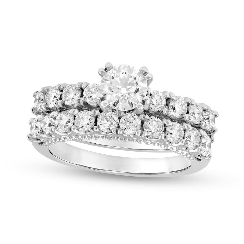 Image of ID 1 410 CT TW Natural Diamond Antique Vintage-Style Bridal Engagement Ring Set in Solid 14K White Gold