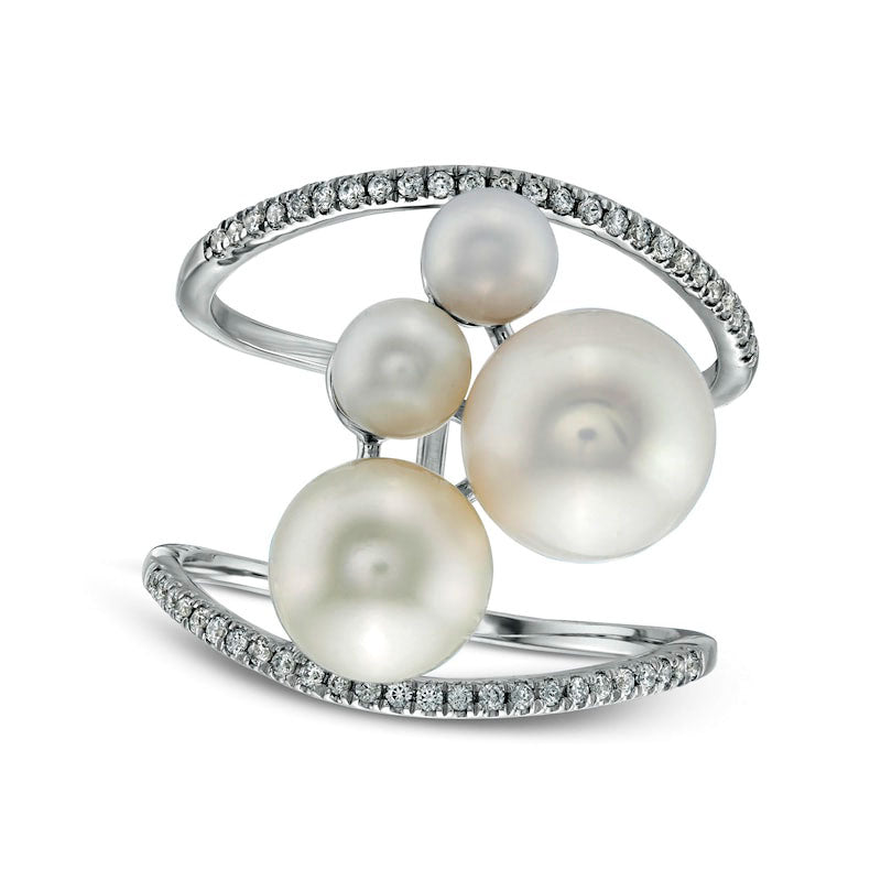 Image of ID 1 45-85mm Cultured Freshwater Pearl and Lab-Created White Sapphire Cluster Open Shank Ring in Solid 10K White Gold - Size 7
