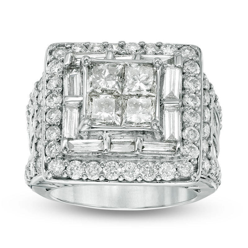 Image of ID 1 488 CT TW Quad Princess-Cut Natural Diamond Double Frame Ring in Solid 14K White Gold