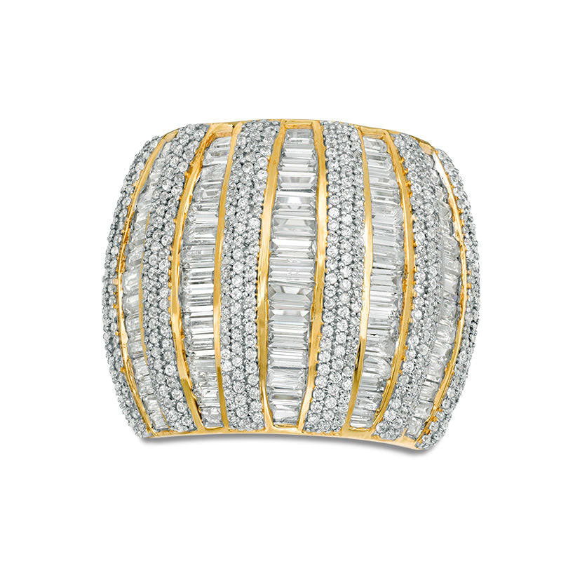 Image of ID 1 5 CT TW Baguette and Round Natural Diamond Vertical Multi-Row Ring in Solid 14K Gold