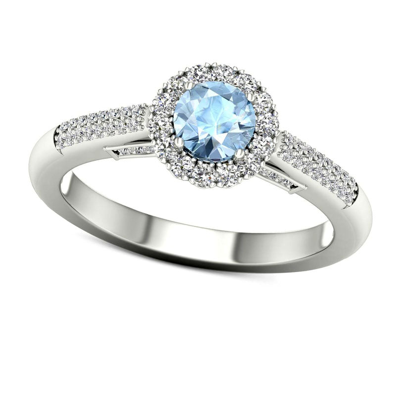 Image of ID 1 50mm Aquamarine and 025 CT TW Natural Diamond Frame Double Row Flower Ring in Solid 10K White Gold
