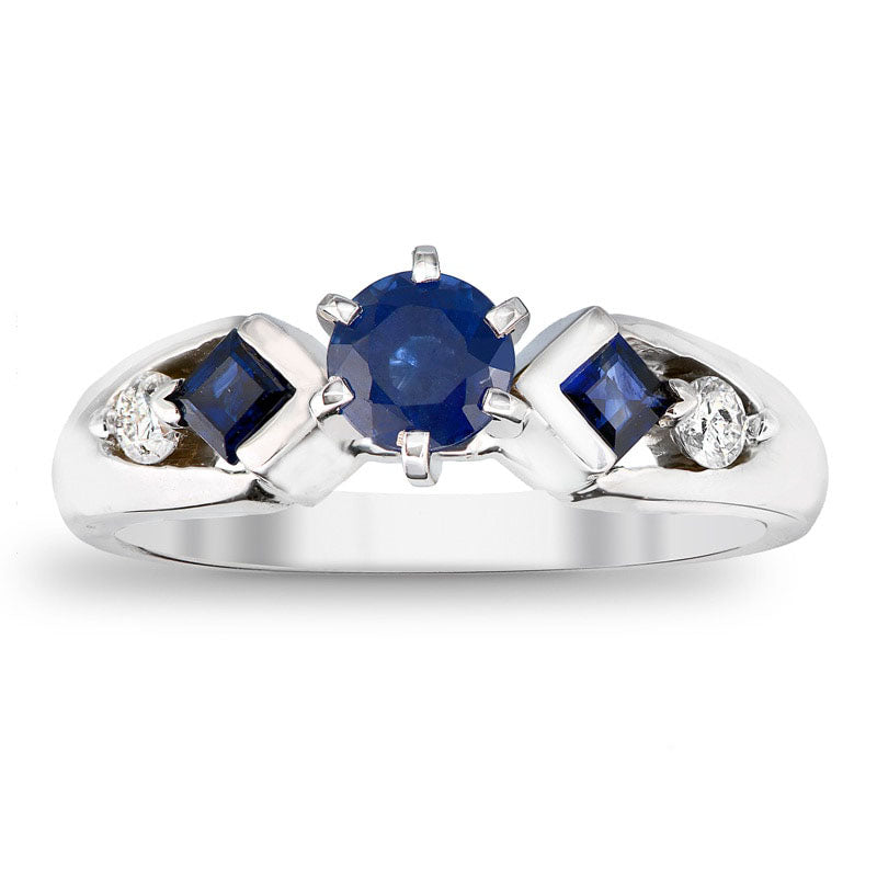 Image of ID 1 50mm Blue Sapphire and 010 CT TW Natural Diamond Engagement Ring in Solid 14K White Gold