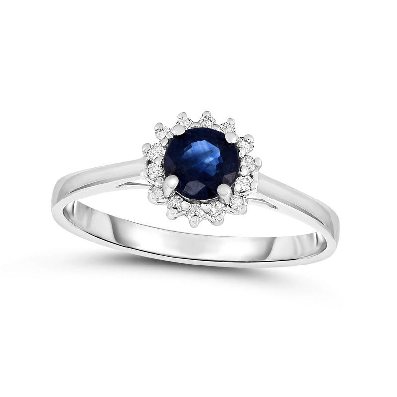 Image of ID 1 50mm Blue Sapphire and 010 CT TW Natural Diamond Frame Ring in Solid 14K White Gold