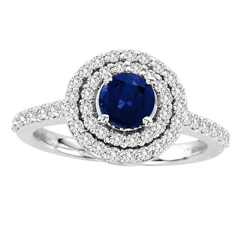 Image of ID 1 50mm Blue Sapphire and 050 CT TW Natural Diamond Double Frame Ring in Solid 14K White Gold
