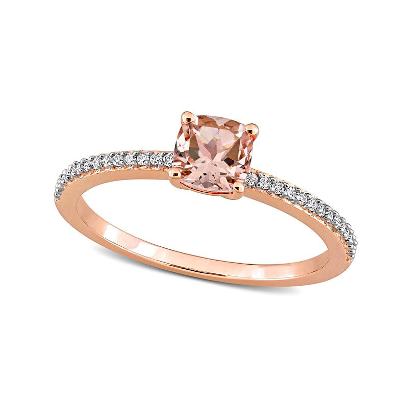 Image of ID 1 50mm Cushion-Cut Morganite and 007 CT TW Natural Diamond Ring in Solid 10K Rose Gold