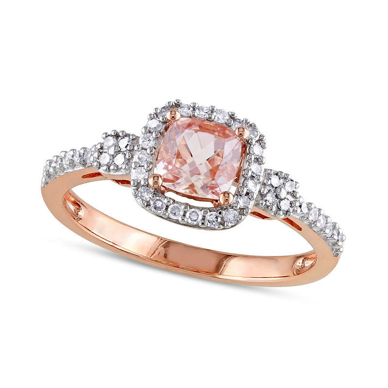 Image of ID 1 50mm Cushion-Cut Morganite and 020 CT TW Natural Diamond Engagement Ring in Solid 10K Rose Gold
