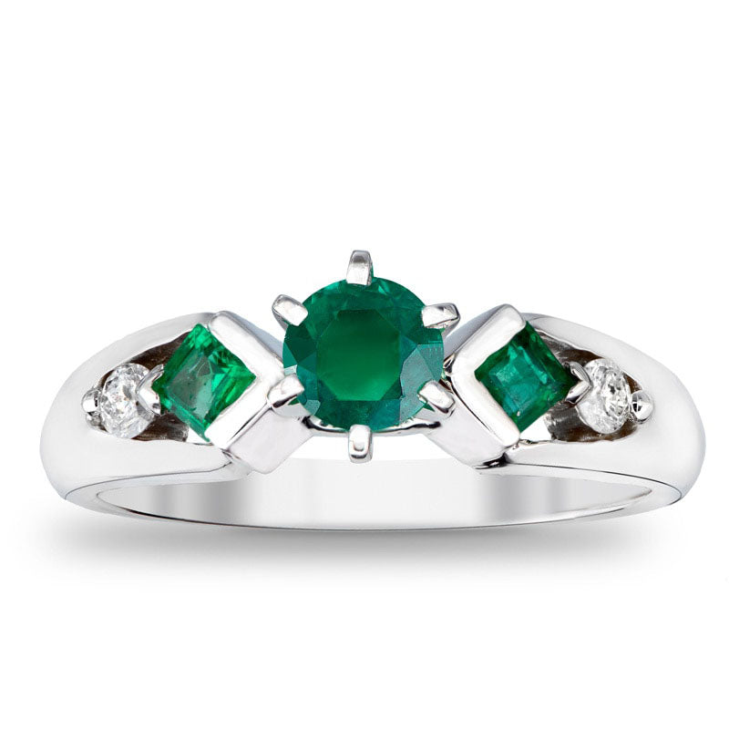 Image of ID 1 50mm Emerald and 010 CT TW Natural Diamond Engagement Ring in Solid 14K White Gold