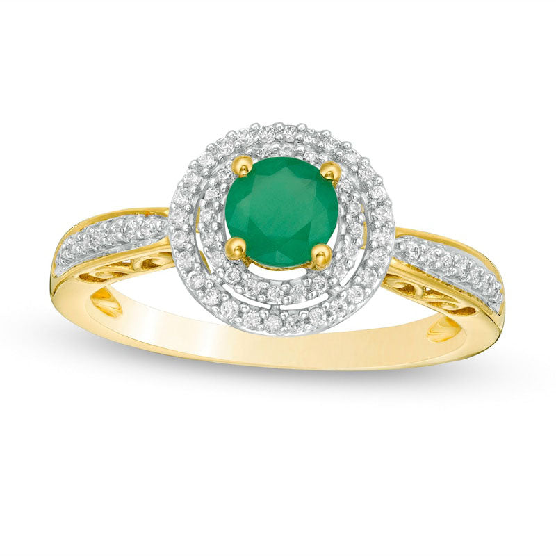 Image of ID 1 50mm Emerald and 020 CT TW Natural Diamond Double Frame Ring in Solid 10K Yellow Gold