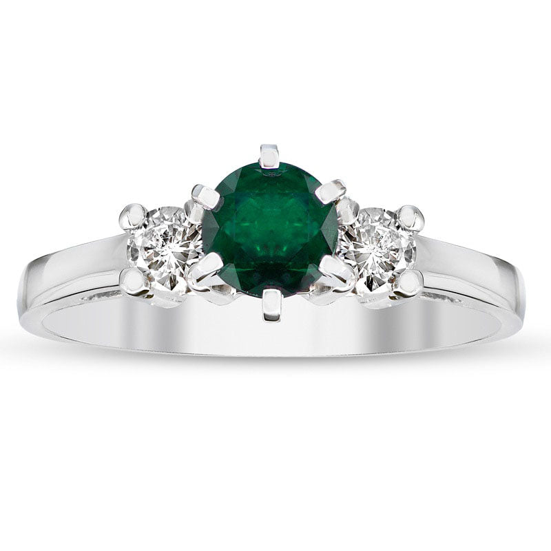 Image of ID 1 50mm Emerald and 020 CT TW Natural Diamond Engagement Three Stone Ring in Solid 14K White Gold