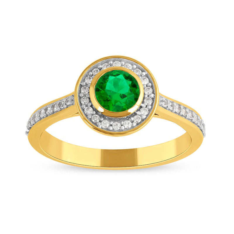 Image of ID 1 50mm Emerald and 020 CT TW Natural Diamond Frame Ring in Solid 10K Yellow Gold