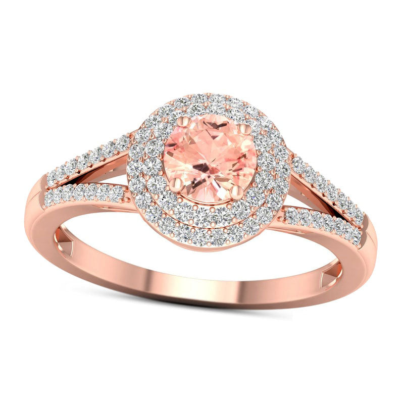 Image of ID 1 50mm Morganite and 020 CT TW Natural Diamond Double Frame Split Shank Ring in Solid 10K Rose Gold