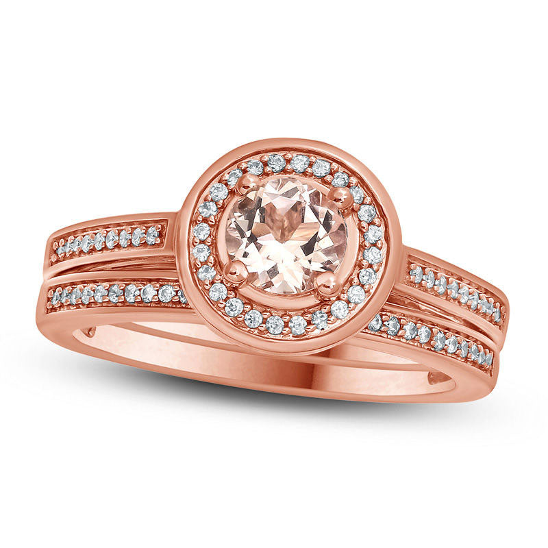 Image of ID 1 50mm Morganite and 020 CT TW Natural Diamond Frame Bridal Engagement Ring Set in Solid 10K Rose Gold