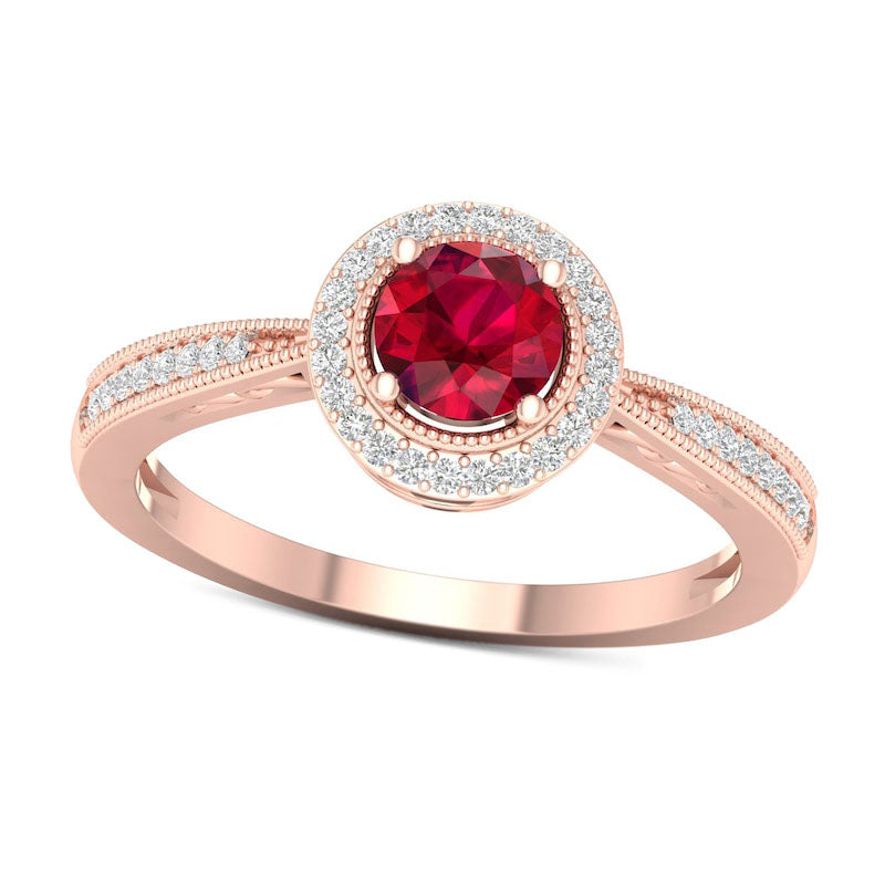 Image of ID 1 50mm Ruby and 013 CT TW Natural Diamond Frame Antique Vintage-Style Ring in Solid 10K Rose Gold