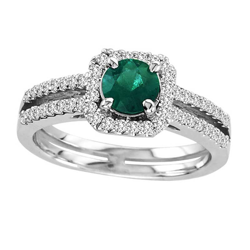 Image of ID 1 55mm Emerald and 033 CT TW Natural Diamond Frame Promise Ring in Solid 14K White Gold