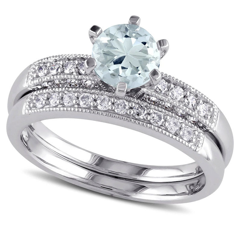 Image of ID 1 60mm Aquamarine and 033 CT TW Natural Diamond Bridal Engagement Ring Set in Solid 10K White Gold