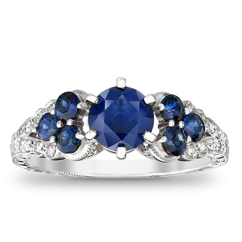 Image of ID 1 60mm Blue Sapphire and 013 CT TW Natural Diamond Engagement Ring in Solid 14K White Gold