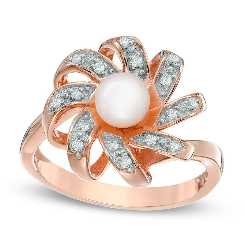 Image of ID 1 60mm Cultured Freshwater Pearl and 010 CT TW Natural Diamond Pinwheel Ring in Solid 10K Rose Gold