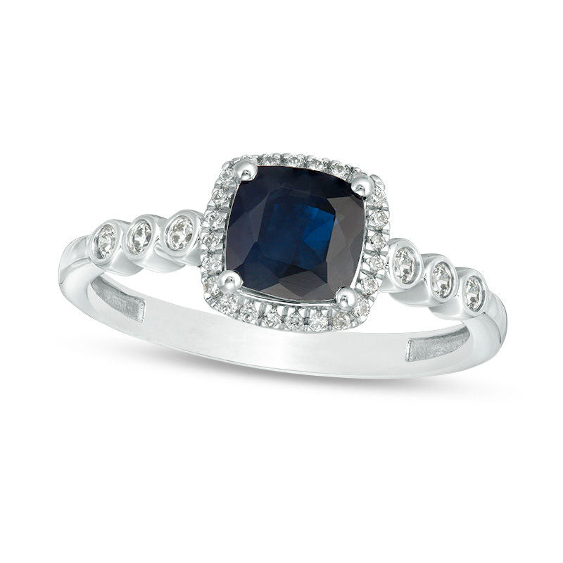 Image of ID 1 60mm Cushion-Cut Blue Sapphire and 017 CT TW Natural Diamond Frame Ring in Solid 10K White Gold