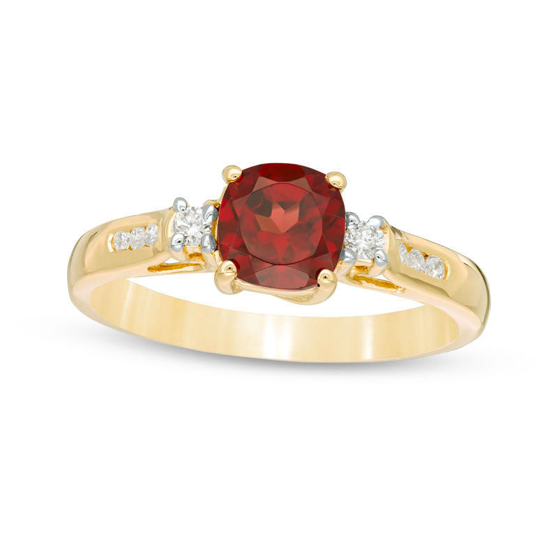 Image of ID 1 60mm Cushion-Cut Garnet and 013 CT TW Natural Diamond Ring in Solid 10K Yellow Gold