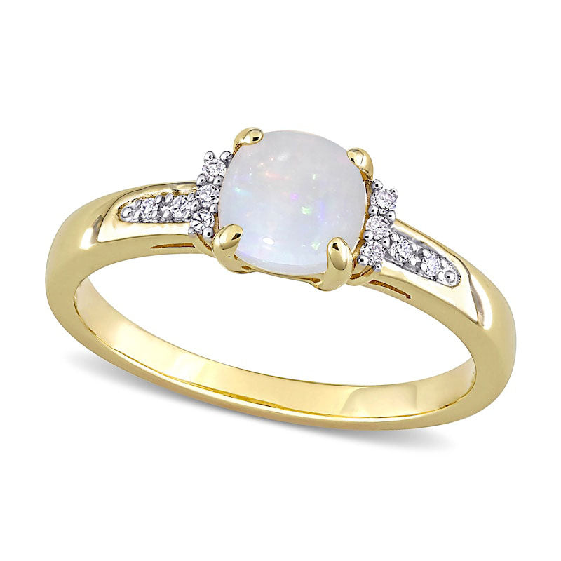 Image of ID 1 60mm Cushion-Cut Opal and 005 CT TW Natural Diamond Collar Promise Ring in Solid 10K Yellow Gold