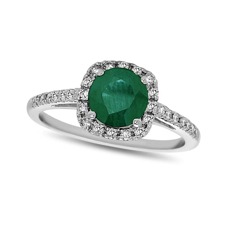 Image of ID 1 60mm Emerald and 025 CT TW Natural Diamond Frame Engagement Ring in Solid 14K White Gold