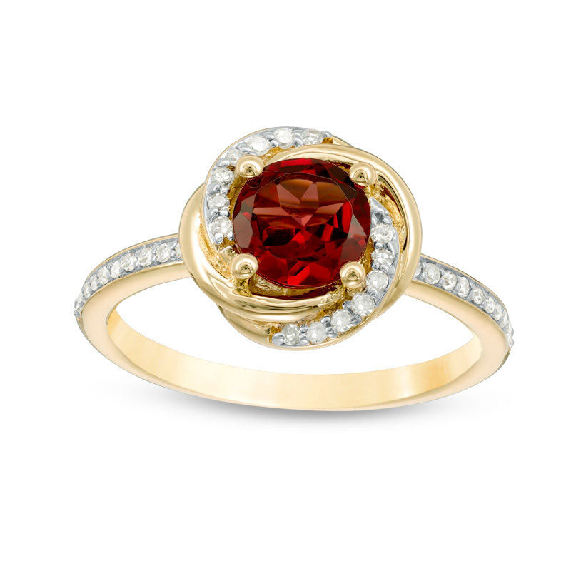 Image of ID 1 60mm Garnet and 017 CT TW Natural Diamond Orbit Frame Ring in Solid 10K Yellow Gold