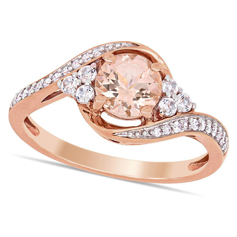 Image of ID 1 60mm Morganite White Topaz and 010 CT TW Natural Diamond Tri-Sides Bypass Ring in Solid 10K Rose Gold