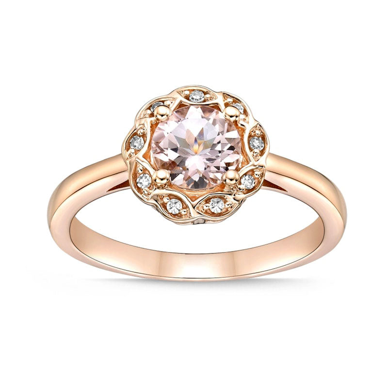 Image of ID 1 60mm Morganite and 005 CT TW Natural Diamond Frame Flower Ring in Solid 10K Rose Gold