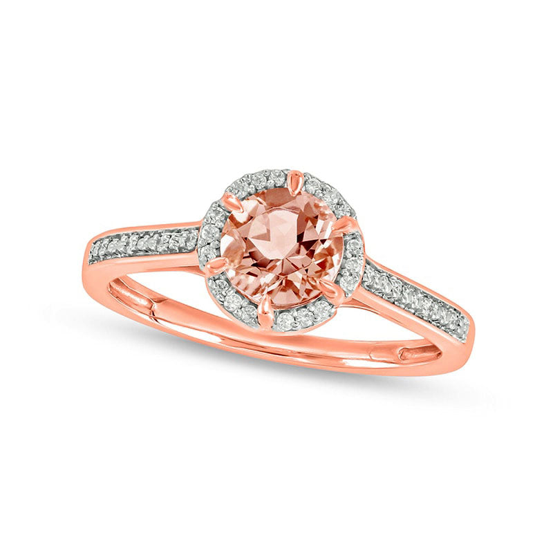 Image of ID 1 60mm Morganite and 010 CT TW Natural Diamond Frame Engagement Ring in Solid 10K Rose Gold