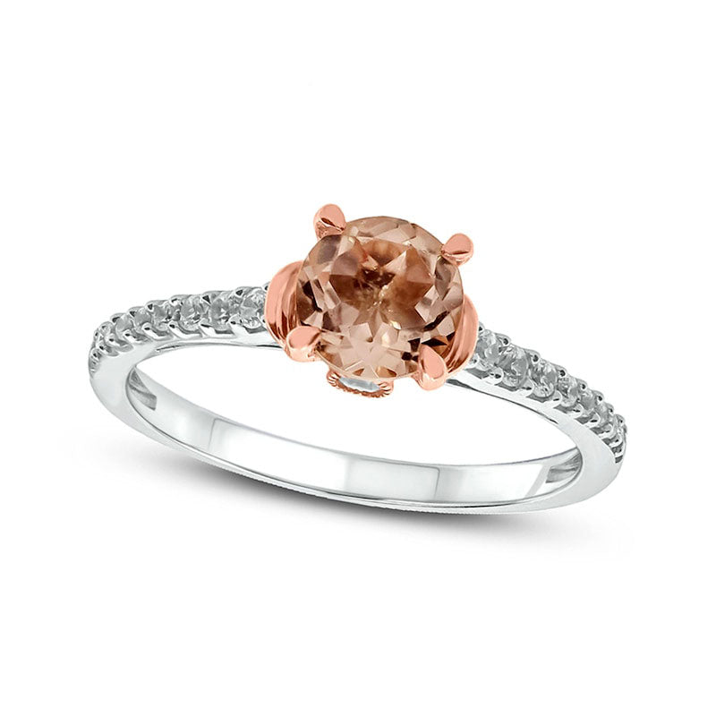 Image of ID 1 60mm Morganite and 020 CT TW Natural Diamond Collar Ring in Solid 10K Two-Tone Gold