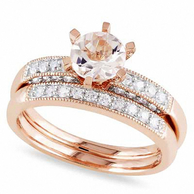 Image of ID 1 60mm Morganite and 033 CT TW Natural Diamond Bridal Engagement Ring Set in Solid 10K Rose Gold