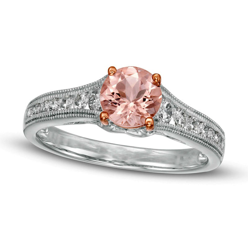 Image of ID 1 60mm Morganite and 038 CT TW Natural Diamond Antique Vintage-Style Ring in Solid 14K White Gold