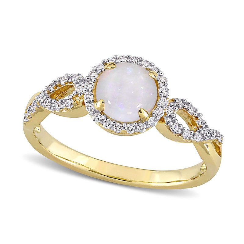 Image of ID 1 60mm Opal and 017 CT TW Natural Diamond Frame Infinity Shank Promise Ring in Solid 10K Yellow Gold
