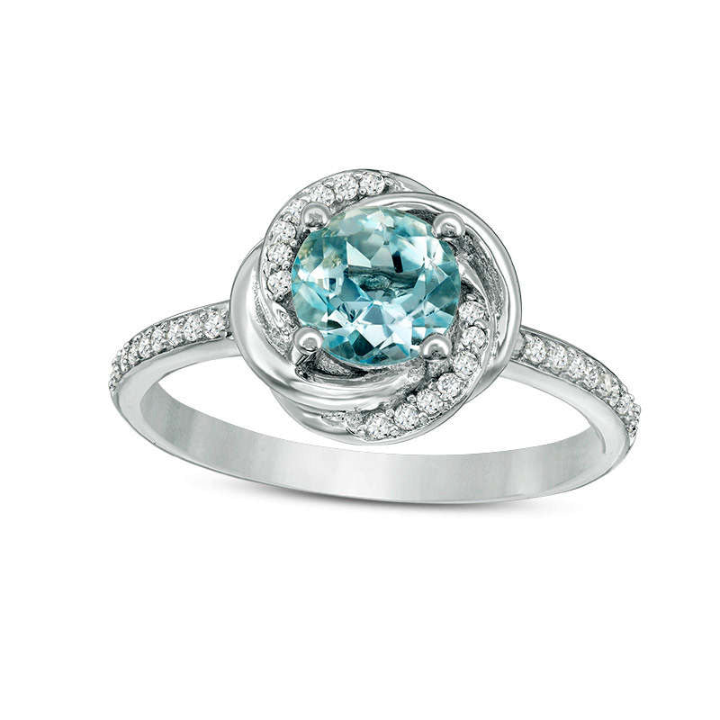 Image of ID 1 60mm Sky Blue Topaz and 017 CT TW Natural Diamond Orbit Frame Ring in Solid 10K White Gold