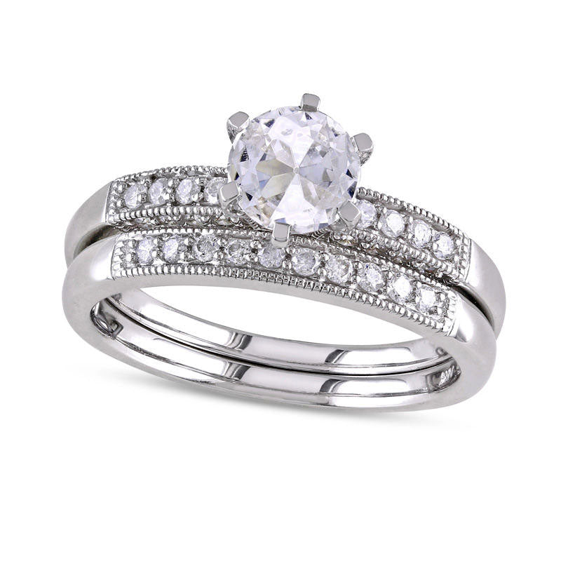 Image of ID 1 65mm Lab-Created White Sapphire and 033 CT TW Diamond Bridal Engagement Ring Set in Solid 10K White Gold