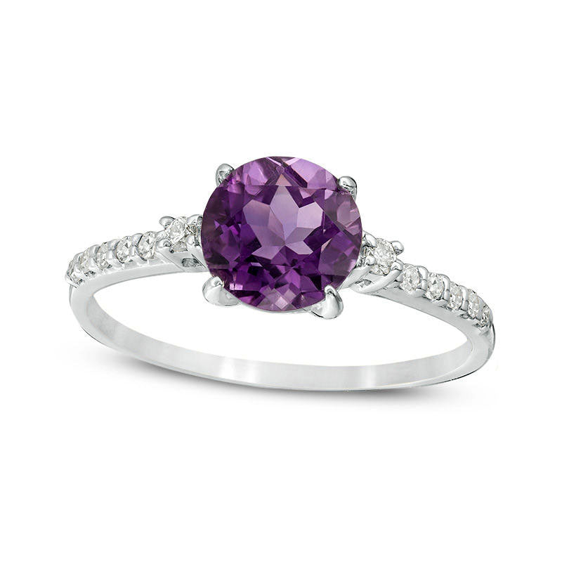 Image of ID 1 70mm Amethyst and 013 CT TW Natural Diamond Engagement Ring in Solid 10K White Gold