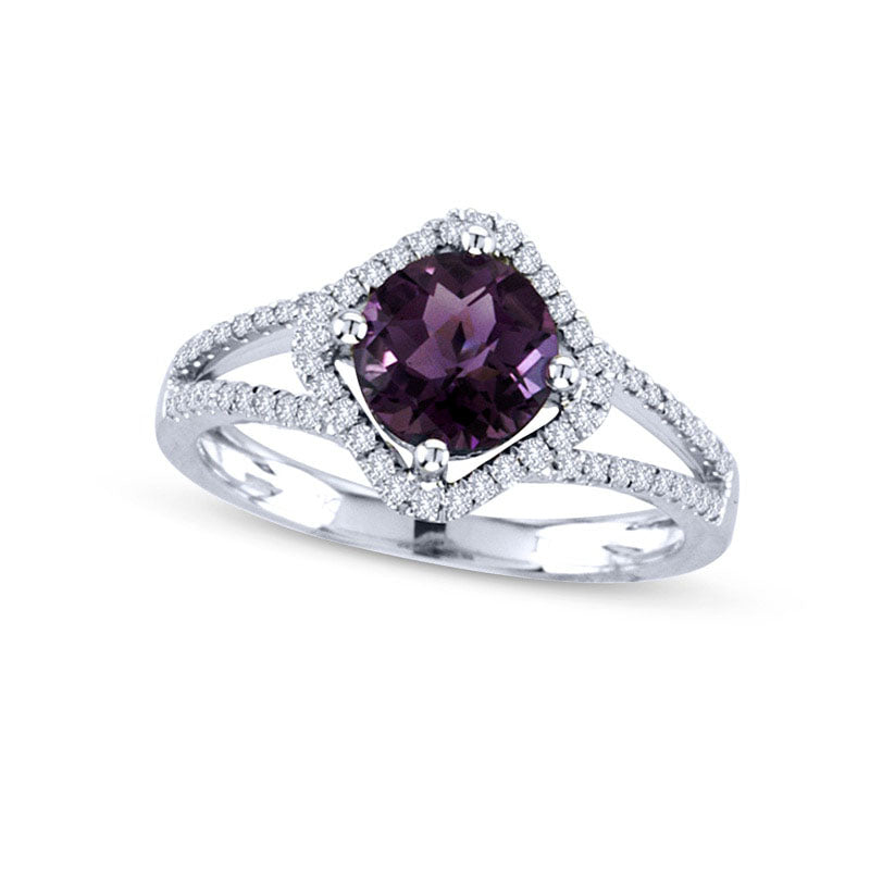 Image of ID 1 70mm Amethyst and 025 CT TW Natural Diamond Ring in Solid 14K White Gold
