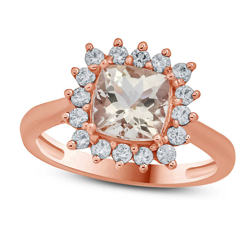 Image of ID 1 70mm Cushion-Cut Morganite and 038 CT TW Natural Diamond Starburst Frame Ring in Solid 10K Rose Gold