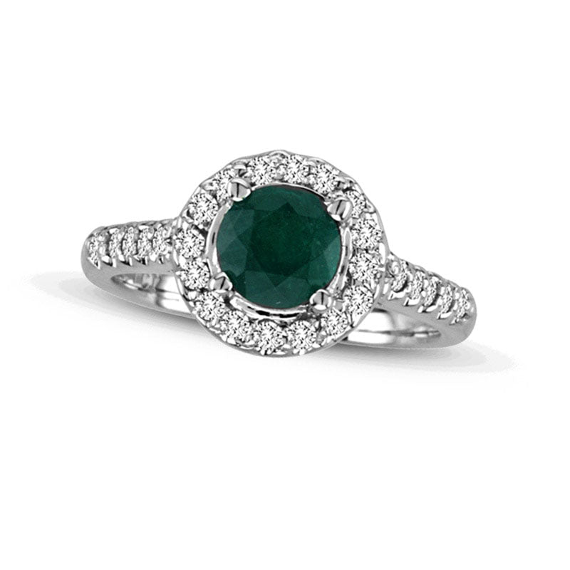 Image of ID 1 70mm Emerald and 033 CT TW Natural Diamond Frame Engagement Ring in Solid 14K White Gold