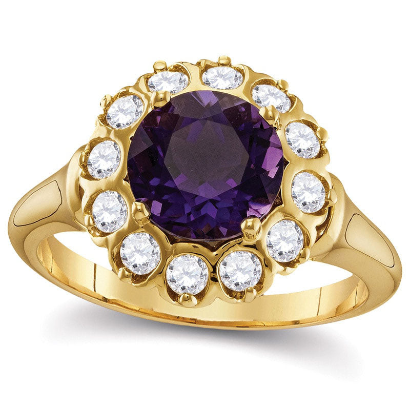 Image of ID 1 80mm Amethyst and 050 CT TW Natural Diamond Frame Ring in Solid 14K Gold