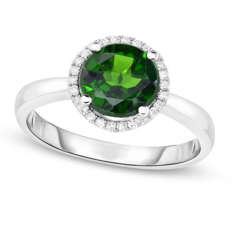 Image of ID 1 80mm Chrome Diopside and Natural Diamond Accent Frame Ring in Solid 14K White Gold - Size 7