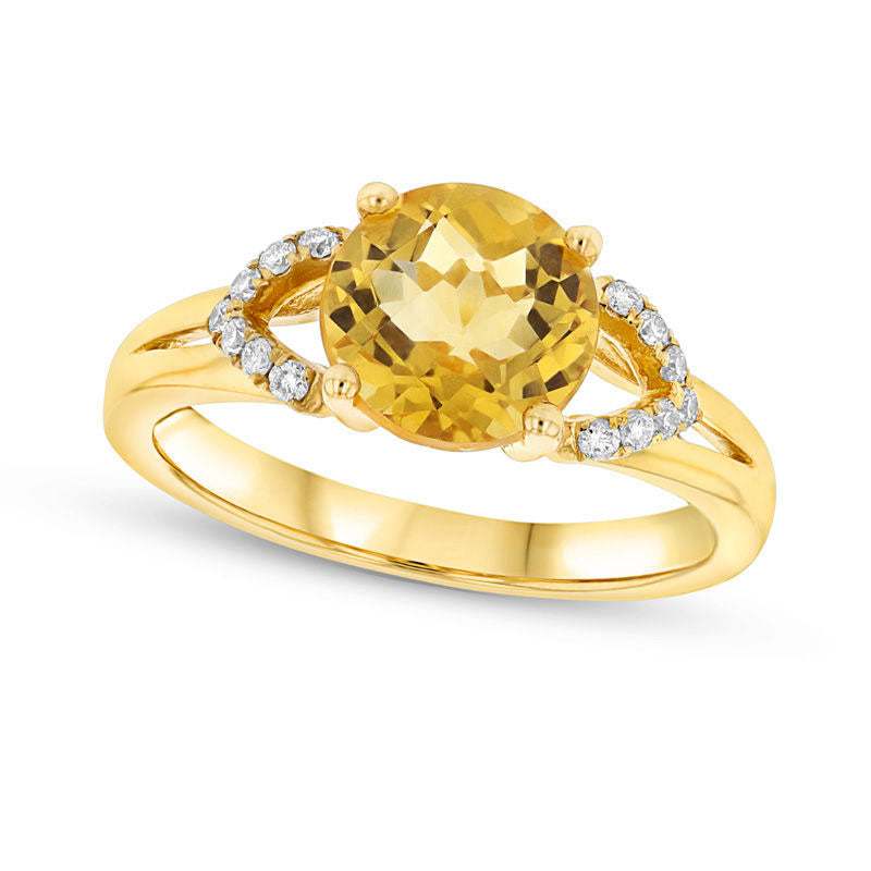 Image of ID 1 80mm Citrine and 010 CT TW Natural Diamond Leaf Split Shank Ring in Solid 14K Gold