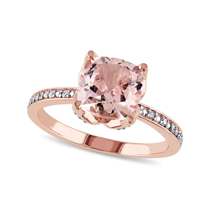 Image of ID 1 80mm Cushion-Cut Morganite and Natural Diamond Accent Engagement Ring in Solid 10K Rose Gold
